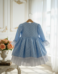 Rochie bleu vintage cu buline pentru fete - Ofelia