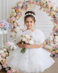 Rochie alba din broderie cu paiete si perle pentru fete - Dakota