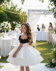 Rochie alba eleganta din tafta si funda roz pentru fete - 7 ani LIVRARE 24H