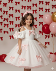 Rochie alba eleganta din tafta cu fundite bleu pentru fete - Berta
