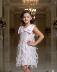 Rochie roz elegantă din dantelă și fulgi naturali pentru fete - Haven
