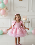 Rochie roz eleganta pentru fete, din dantela brodata cu perle si paiete - Edith