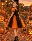 Rochie Halloween neagră și portocalie din tul pentru fete – Hazel
