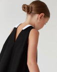 Rochie neagra din stofa guler si volan alb pentru fete - Blake