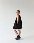 Rochie neagra din stofa guler si volan alb pentru fete - Blake