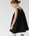 Rochie neagra din stofa guler si volan alb pentru fete - Blake