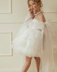 Rochie alba eleganta din organza si dantela cu paiete - Jasmine