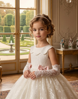 Rochie alba eleganta din datela chantilly pentru fete - Leona