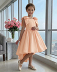 Rochie galbena eleganta cu trena din tafta pentru fete - Fiona