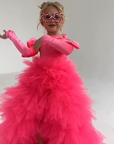 Rochie lungă neagră cu trenă din tulle și bust din catifea pentru fetițe - Athena