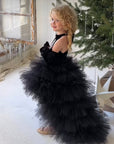 Rochie lungă roz prăfuit cu trenă din tulle pentru fetițe - Athena