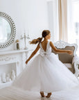 Rochie alba lunga eleganta pentru fete, din tulle cu perle - Odette