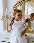 Rochie alba lunga eleganta cu trena, pentru fete - Mira