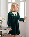 Rochie verde casual din catifea pentru fete - Anisia