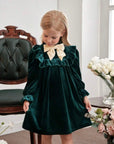 Rochie verde casual din catifea pentru fete - Anisia