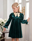 Rochie verde casual din catifea pentru fete - Anisia