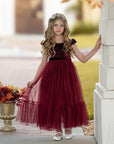 Rochie burgundy eleganta din tulle si catifea pentru fete - 3-4 ani, 10 ani - LIVRARE 24H