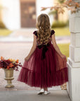 Rochie burgundy eleganta din tulle si catifea pentru fete - 3-4 ani, 10 ani - LIVRARE 24H
