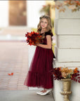 Rochie burgundy eleganta din tulle si catifea pentru fete - 3-4 ani, 10 ani - LIVRARE 24H