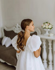 Rochie alba lunga eleganta din organza pentru fete - Emina
