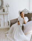 Rochie alba lunga eleganta din organza pentru fete - Emina