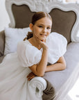 Rochie alba lunga eleganta din organza pentru fete - Emina