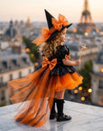 Rochie Halloween din paiete negre, tul negru si portocaliu + pălărie pentru fete – Isadora
