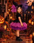 Rochie Halloween neagra si tul roz fuchsia + pălărie pentru fete – Lilith
