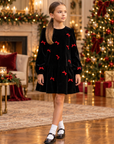 Rochie casual din catifea neagră cu fundițe pentru fete - Maisy