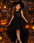 Rochie Halloween de vrăjitoare cu trena din tul negru + pălărie pentru fete – Raven