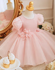Rochie roz eleganta din organza cu floricele pentru fete - Molly