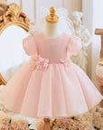 Rochie roz eleganta din organza cu floricele pentru fete - Molly