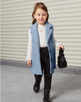 Vesta bleu casual pentru fete, din stofa boucle.