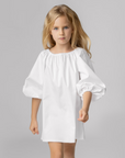 Rochie alba casual din poplin pentru fete - Mimy