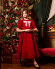 Rochie rosie eleganta din catifea pentru fete - Zoe