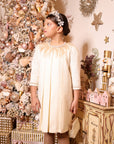 Rochie vintage din stofa tweed bej si fulgi naturali pentru fete - 2-3 ani - LIVRARE 24H