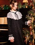 Rochie neagra vintage din stofa tweed - 6 ani, 8 ani - LIVRARE 24H