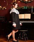 Rochie neagra vintage din stofa tweed - 6 ani, 8 ani - LIVRARE 24H