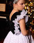 Rochie eleganta din catifea neagra si tulle alb cu flori 3D pentru fete - 8 ani - LIVRARE 24H