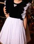 Rochie eleganta din catifea neagra si tulle alb cu flori 3D pentru fete - 8 ani - LIVRARE 24H