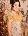 Rochie aurie eleganta din dantela cu paiete si fulgi naturali pentru fete - 6 ani - LIVRARE 24H