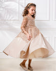 Rochie aurie eleganta din dantela cu perle pentru fete - Alisa