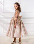 Rochie aurie eleganta din dantela cu perle pentru fete - Alisa