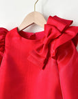 Rochie rosie eleganta pentru fete, din tafta cu maneca lunga - Celine