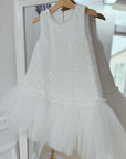 Rochie alba eleganta din dantela alba cu perle si paiete - 7 ani LIVRARE 24H