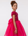 Rochie fuchsia eleganta din dantela si organza pentru fete - Agata