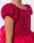 Rochie fuchsia eleganta din dantela si organza pentru fete - Agata