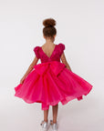 Rochie fuchsia eleganta din dantela si organza pentru fete - Agata