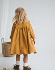 Rochie galben-mustar cu maneca lunga din in pentru fete - Charlie