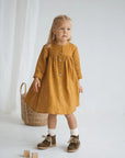Rochie galben-mustar cu maneca lunga din in pentru fete - Charlie